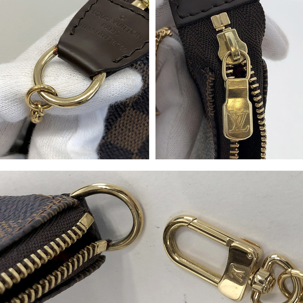 Louis Vuitton Mini Pochette Damier Ebene Chain Pouch Brown Handbag - Picture 6 of 7